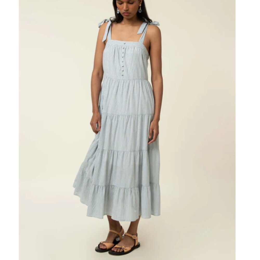 Frnch Women's Blue White Striped Helena Midi Dress XS nwt